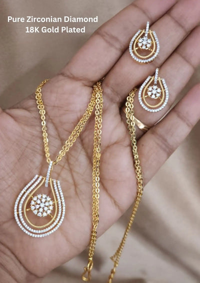 American diamond floral design 18k gold platted  necklace with earrings