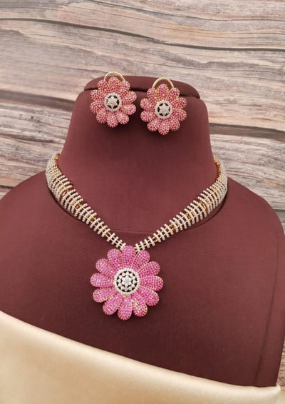American diamond floral design necklace with earrings