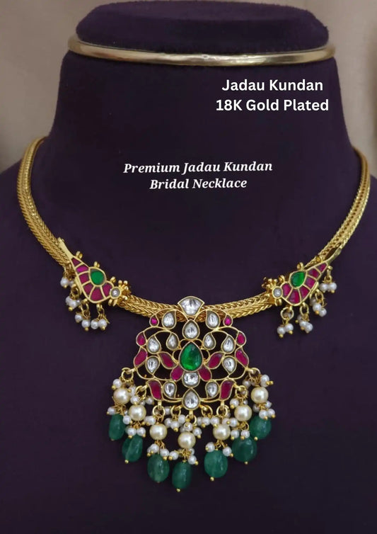 Jadau kundan bridal 18k gold plated necklace