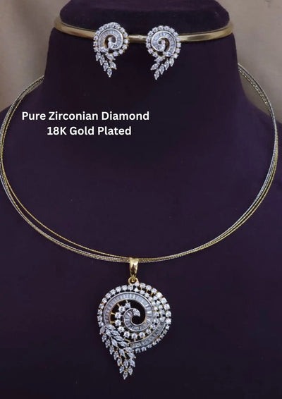 American diamond floral design 18k gold platted  necklace with earrings