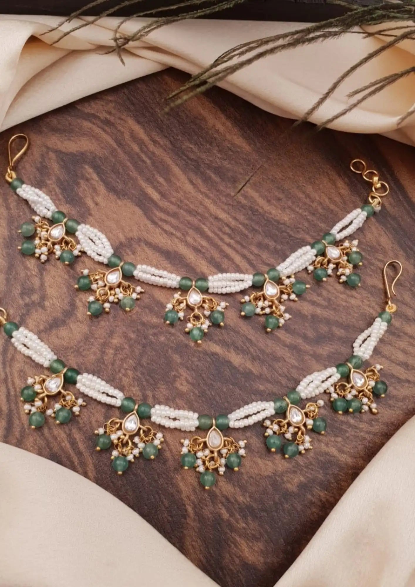 Moissanite stone and beads ear chains