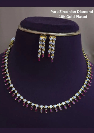 American diamond 18k gold platted necklace with earrings