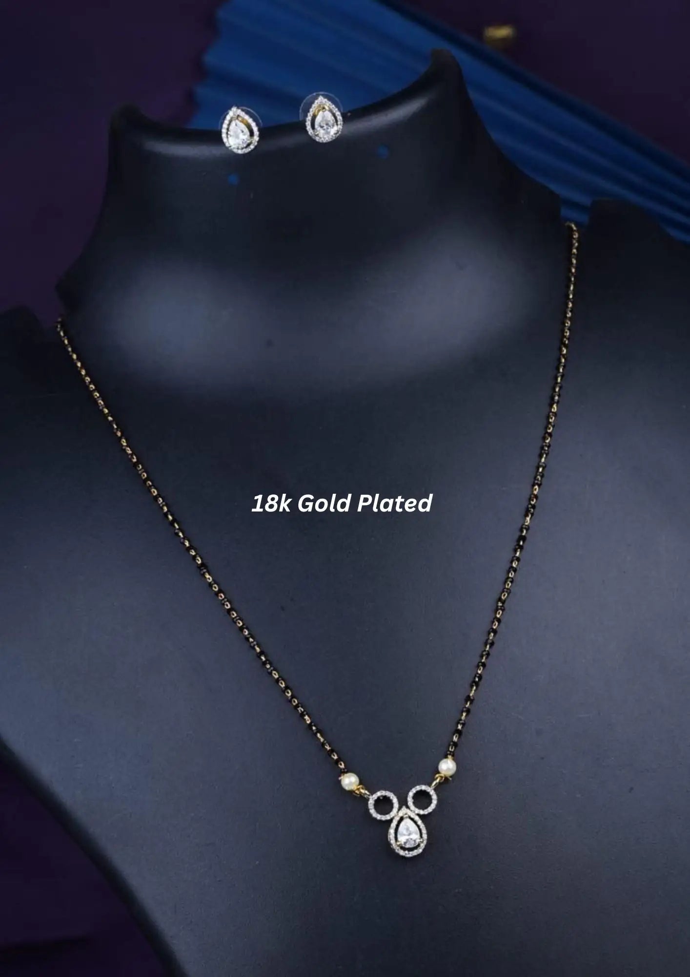 American diamond 18k gold plated mangalsutra with earrings
