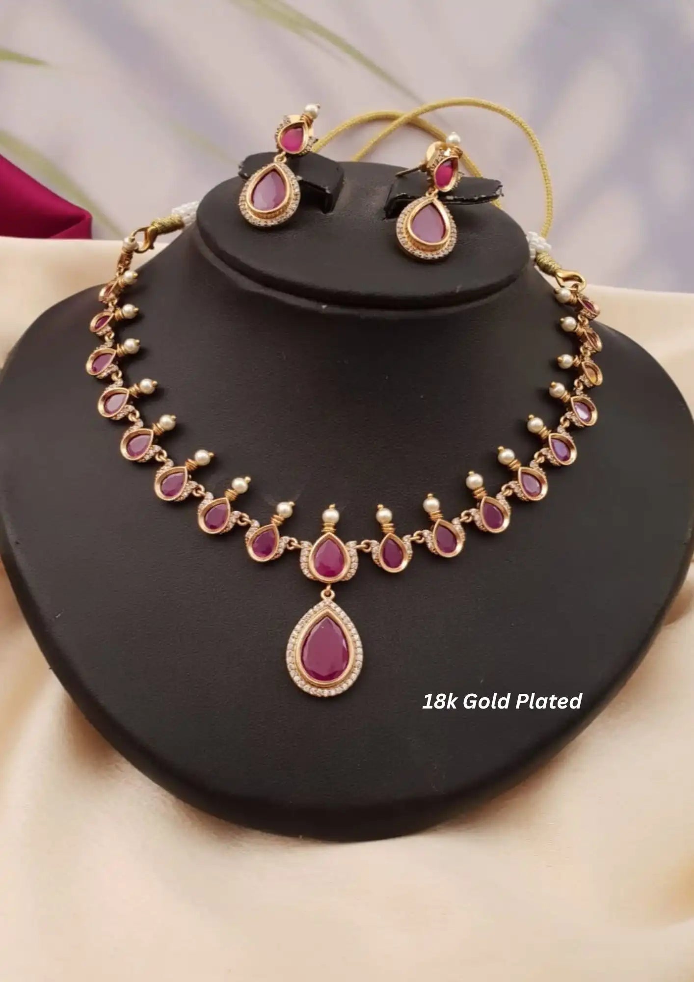 Kundan stone gold plated necklace with earrings