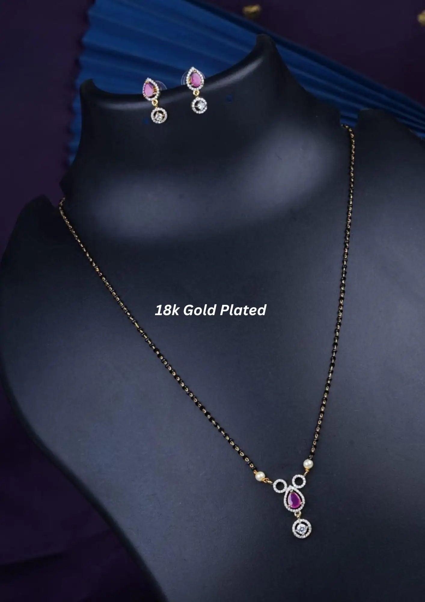 American diamond 18k gold plated mangalsutra with earrings