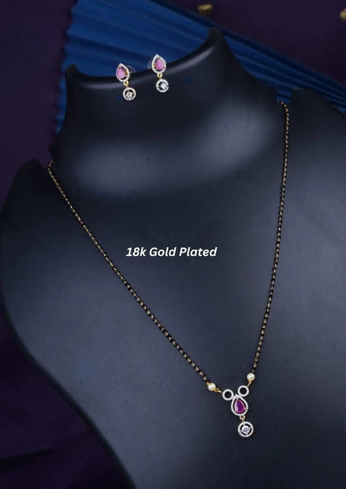 American diamond 18k gold plated mangalsutra with earrings