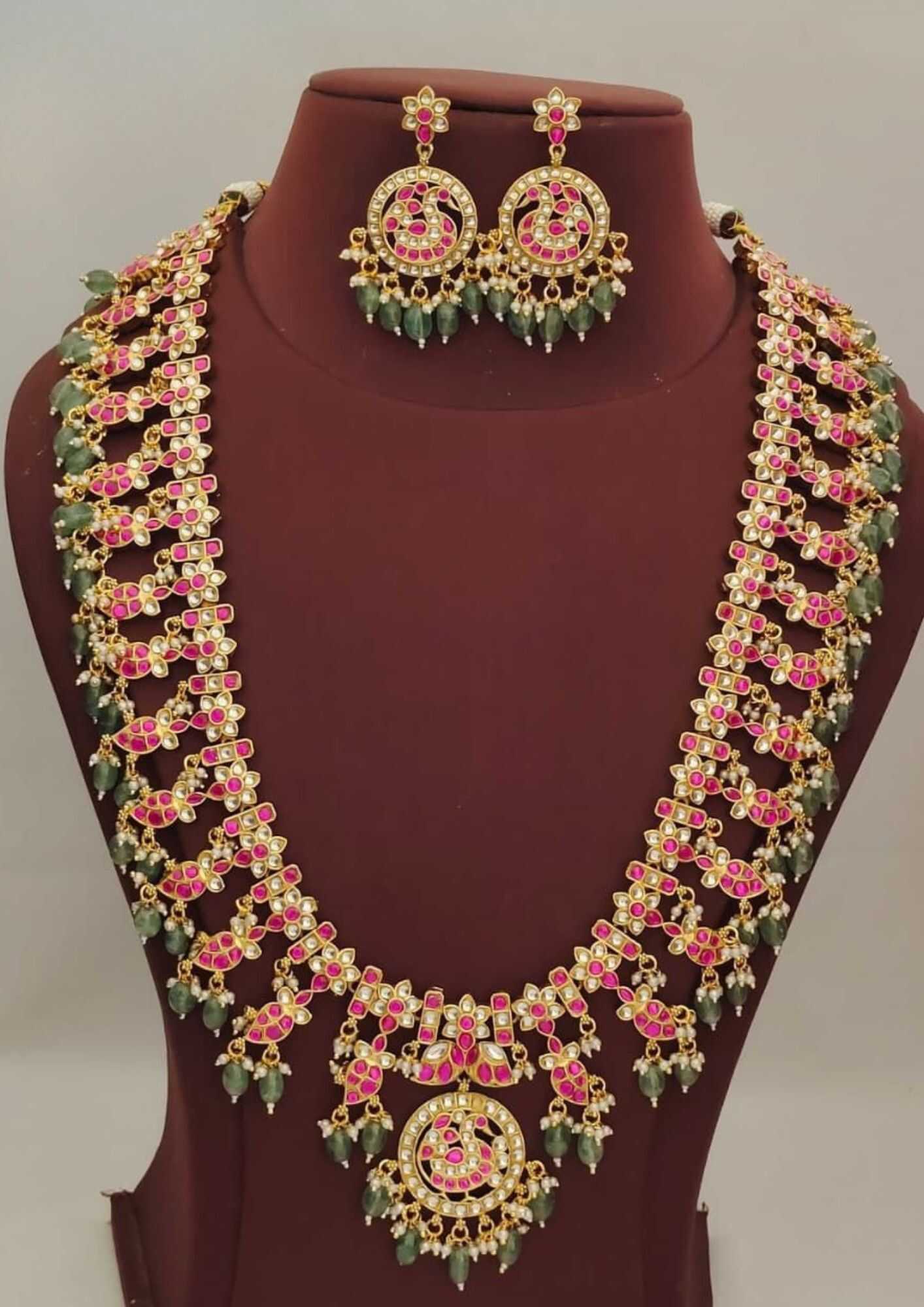 Jadau kundan bridal gold plated necklace with earrings