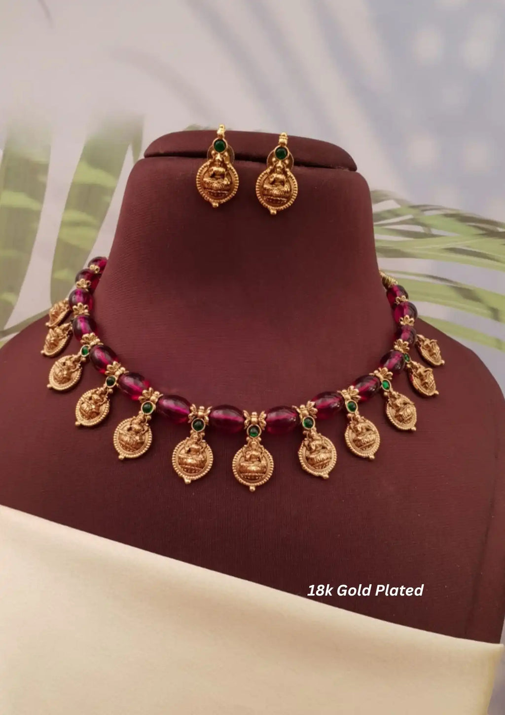 kundan temple jewelry gold plated necklace with earrings