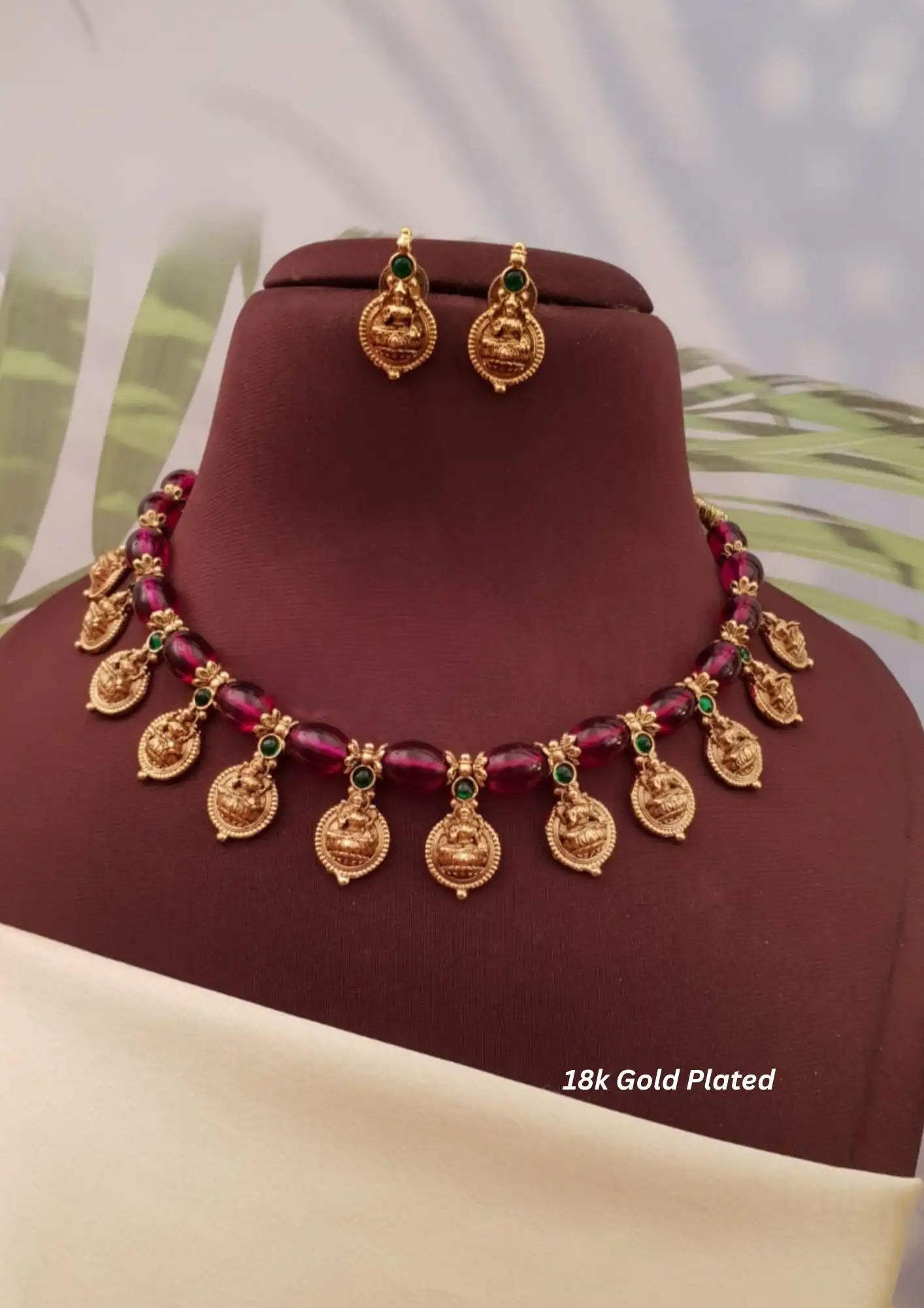 kundan temple jewelry gold plated necklace with earrings