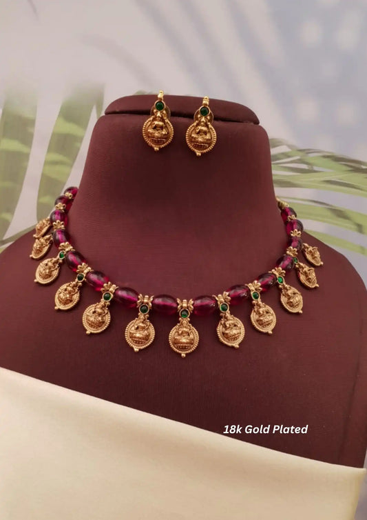 kundan temple jewelry gold plated necklace with earrings