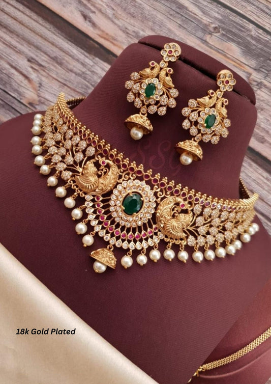 Kundan beads gold plated necklace with earrings