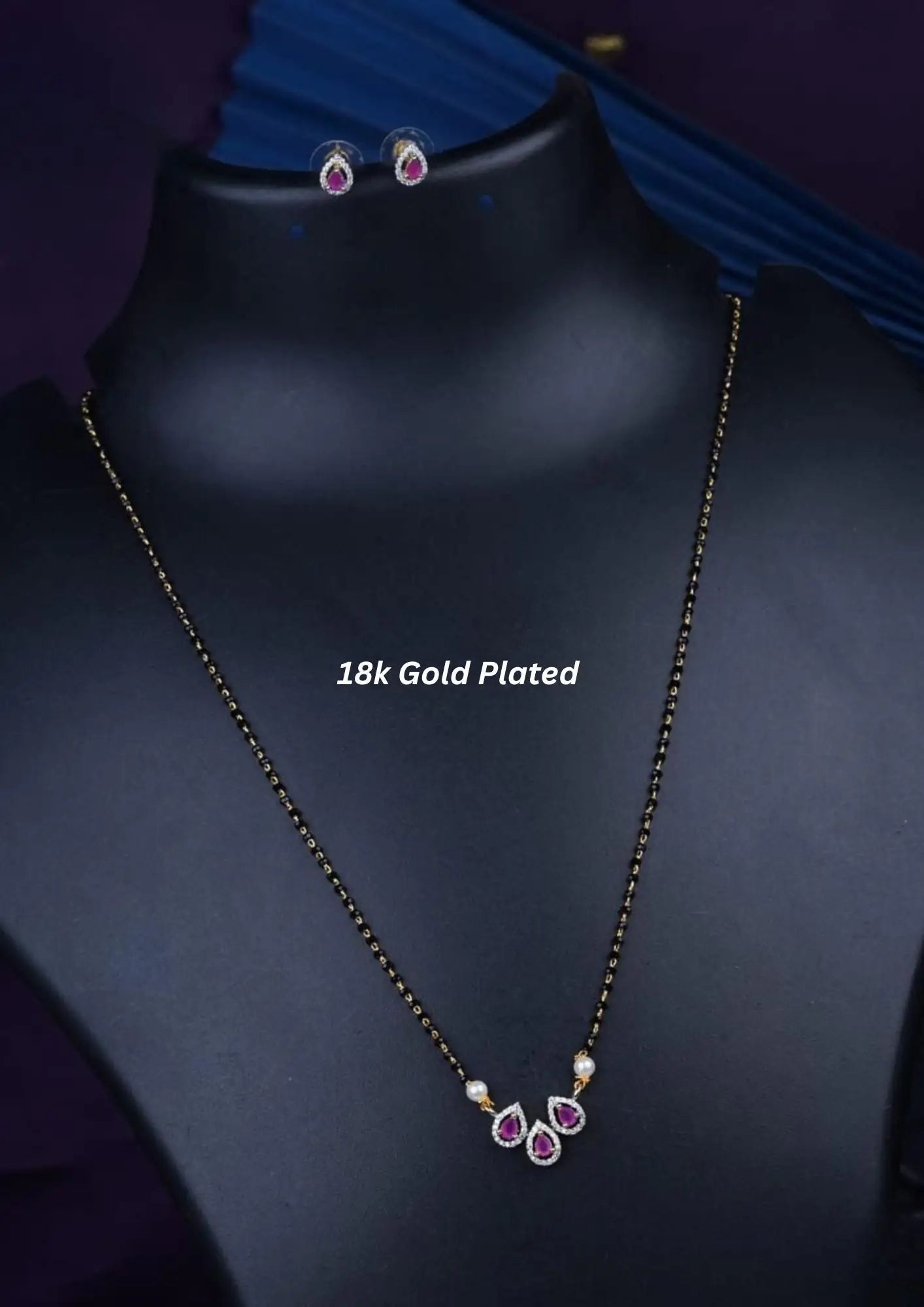 American diamond 18k gold plated mangalsutra with earrings
