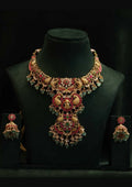 Jadau kundan bridal gold plated temple jewellery necklace with earrings