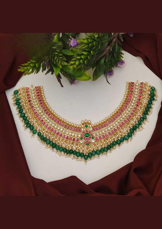 Jadau kundan bridal gold plated necklace