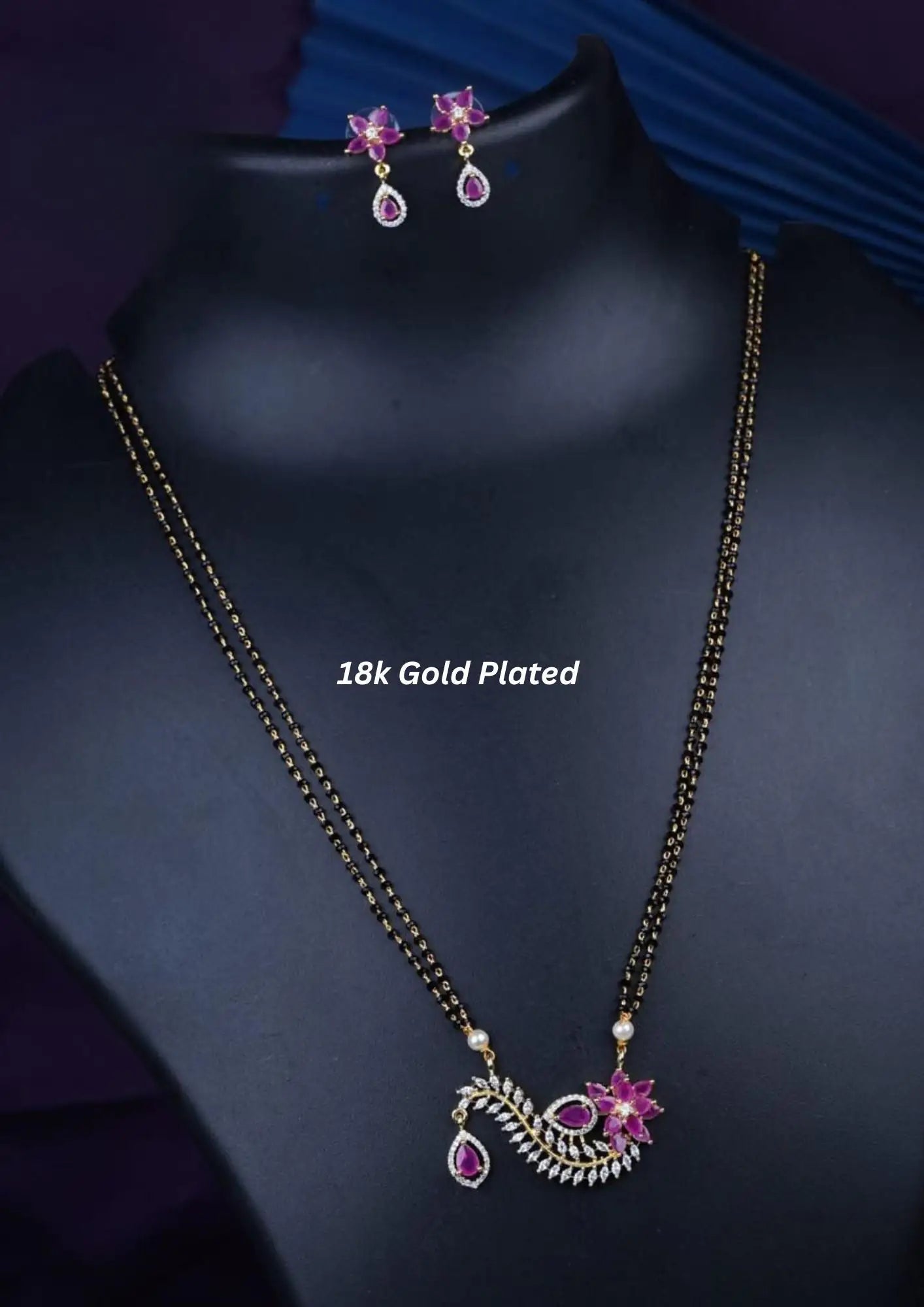 American diamond 18k gold plated mangalsutra with earrings