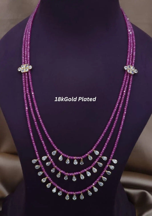 Real cz pearls gold plated 3 layer necklace
