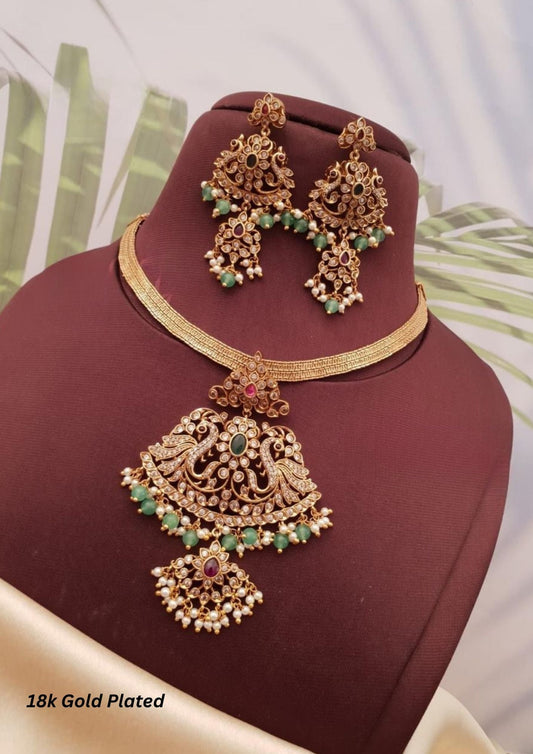 Kundan stone removable pendant necklace with earrings