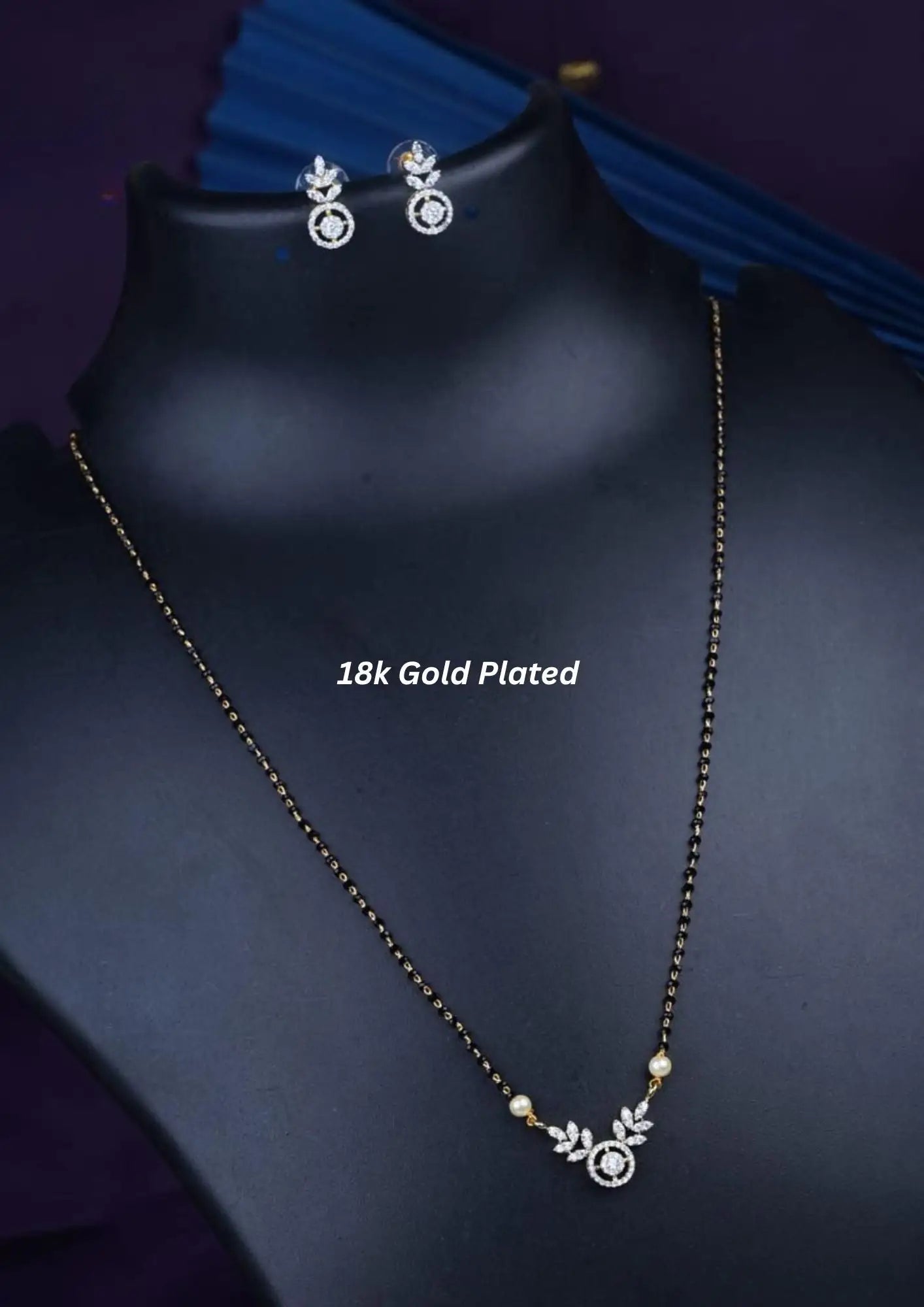 American diamond 18k gold plated mangalsutra with earrings