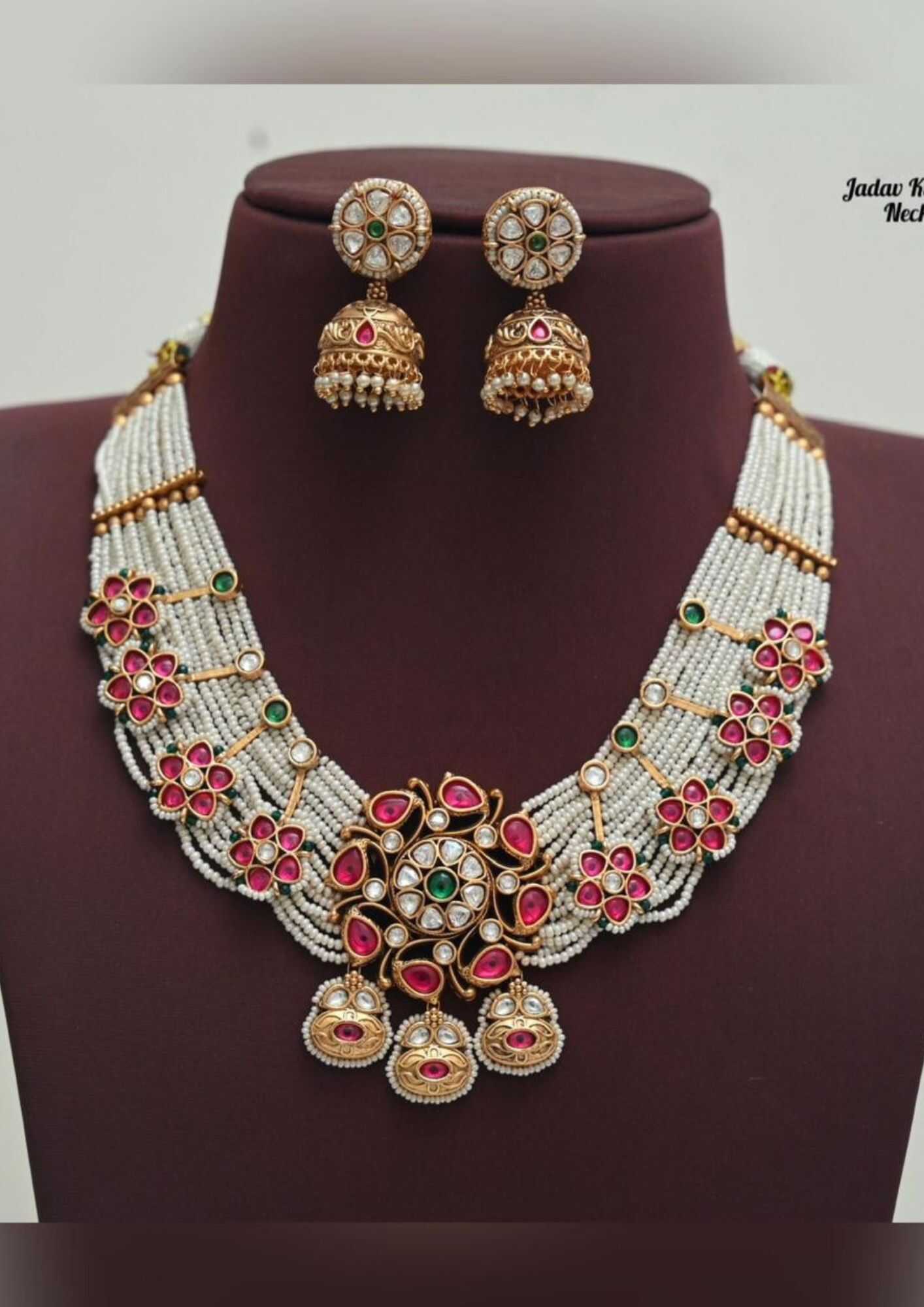 Jadau kundan bridal gold plated necklace with earrings
