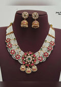 Jadau kundan bridal gold plated necklace with earrings
