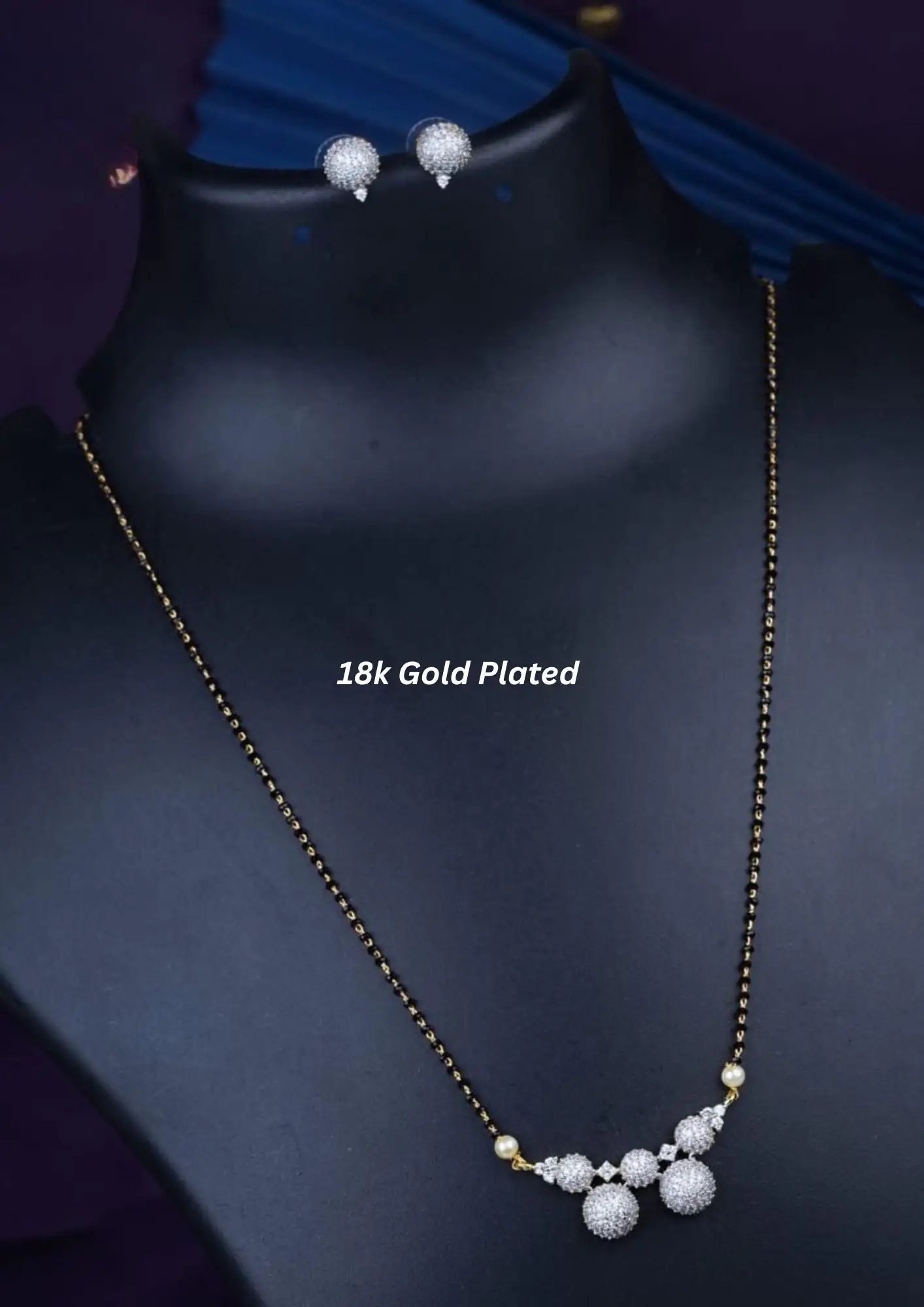 American diamond 18k gold plated mangalsutra with earrings