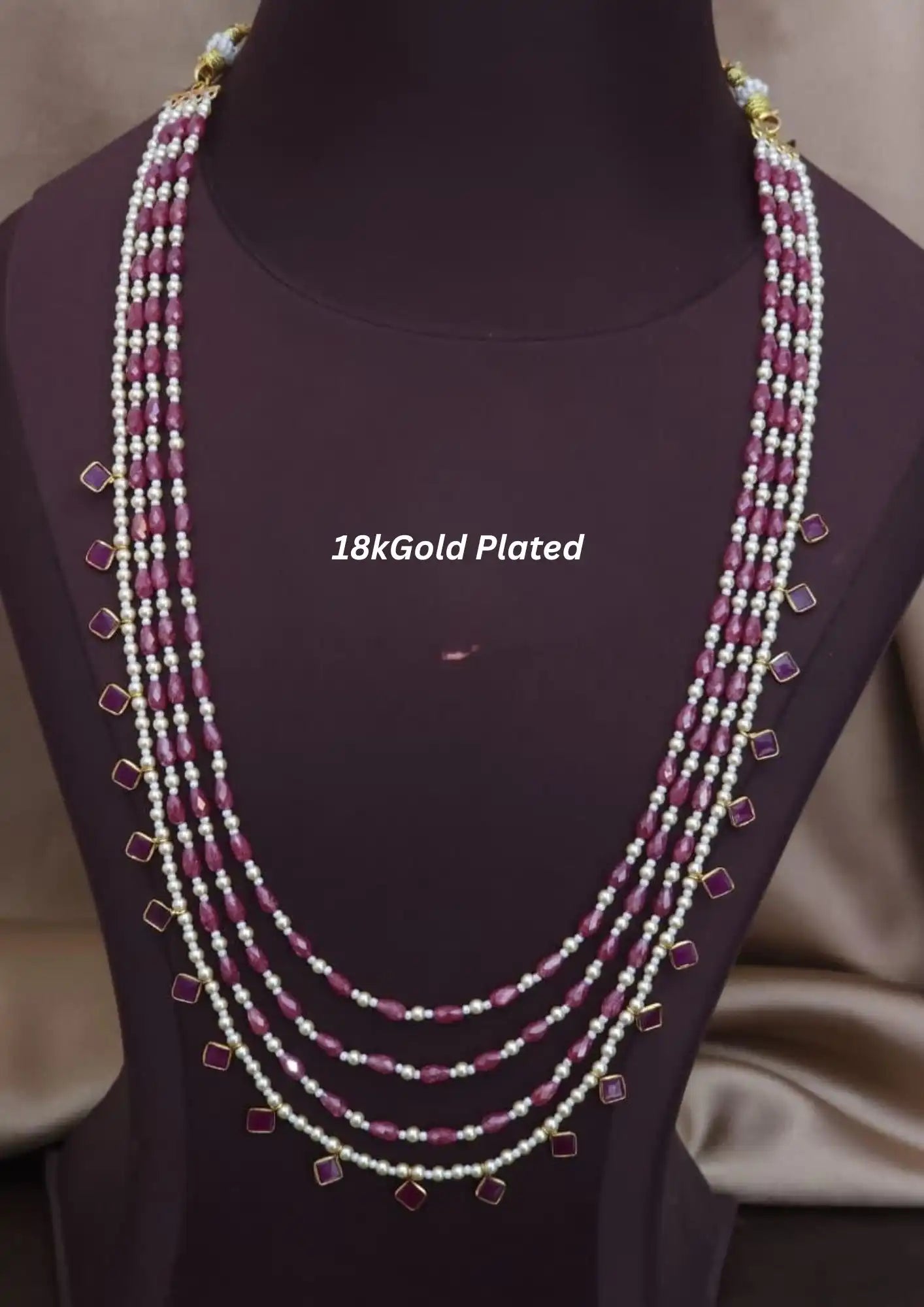 Kundan stone gold plated 4 layer necklace