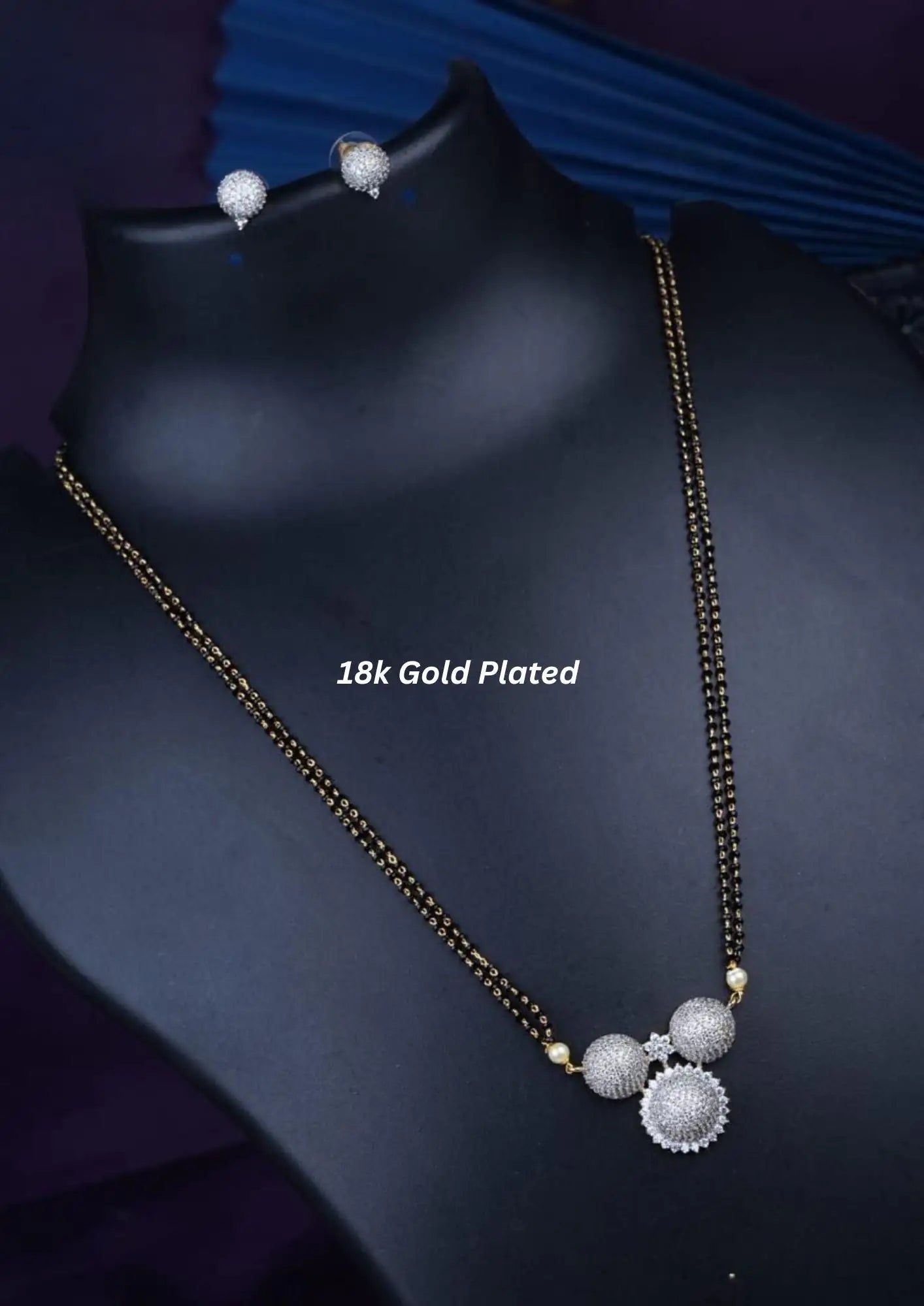 American diamond 18k gold plated mangalsutra with earrings