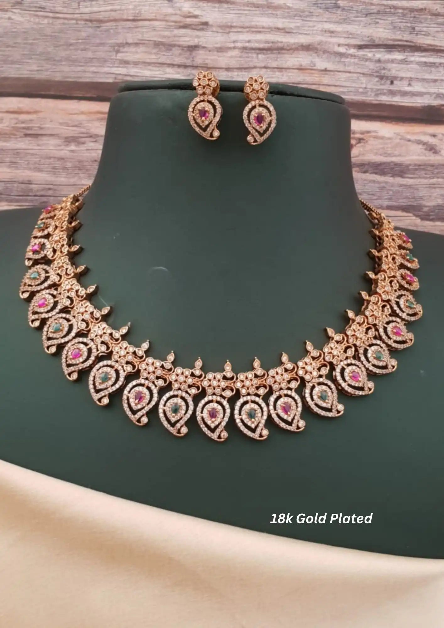 American diamond gold plated necklace with earrings