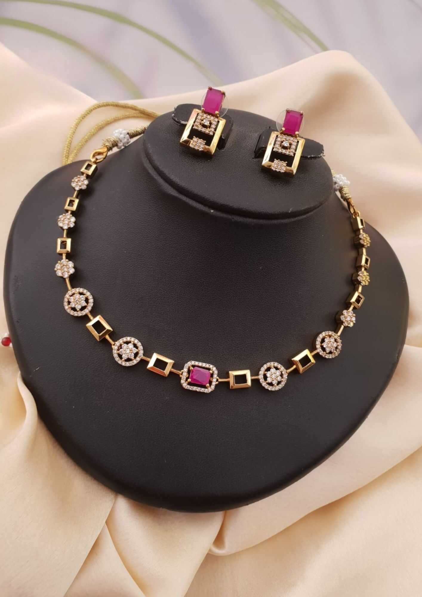 American diamond floral design necklace with earrings