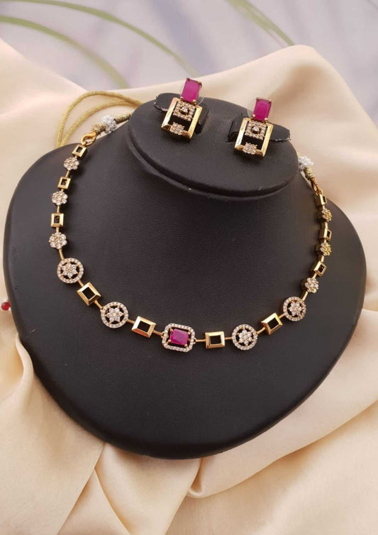 American diamond floral design necklace with earrings