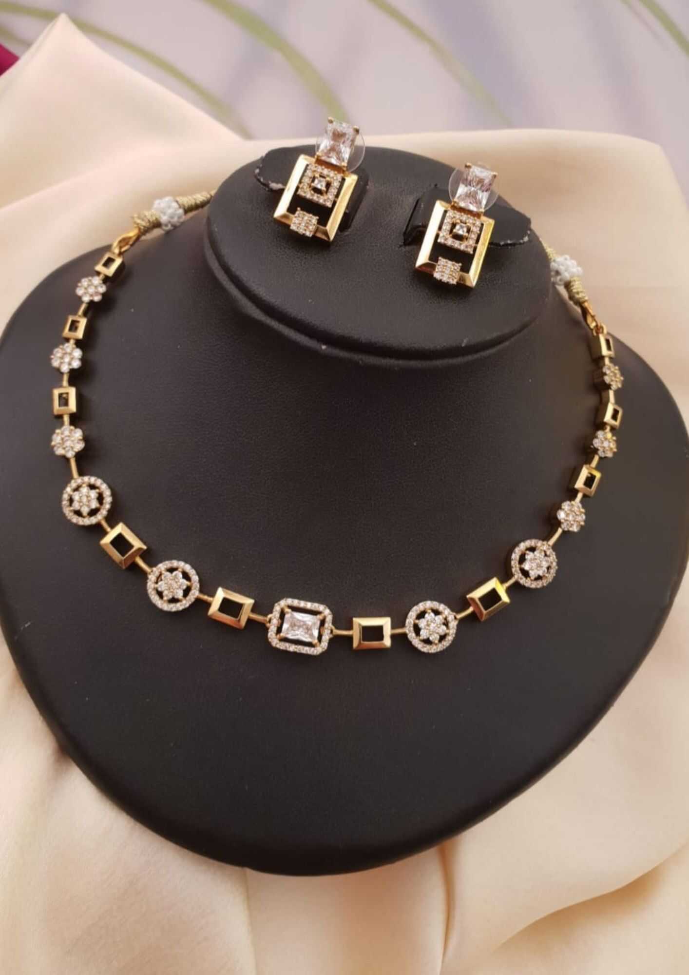American diamond floral design necklace with earrings