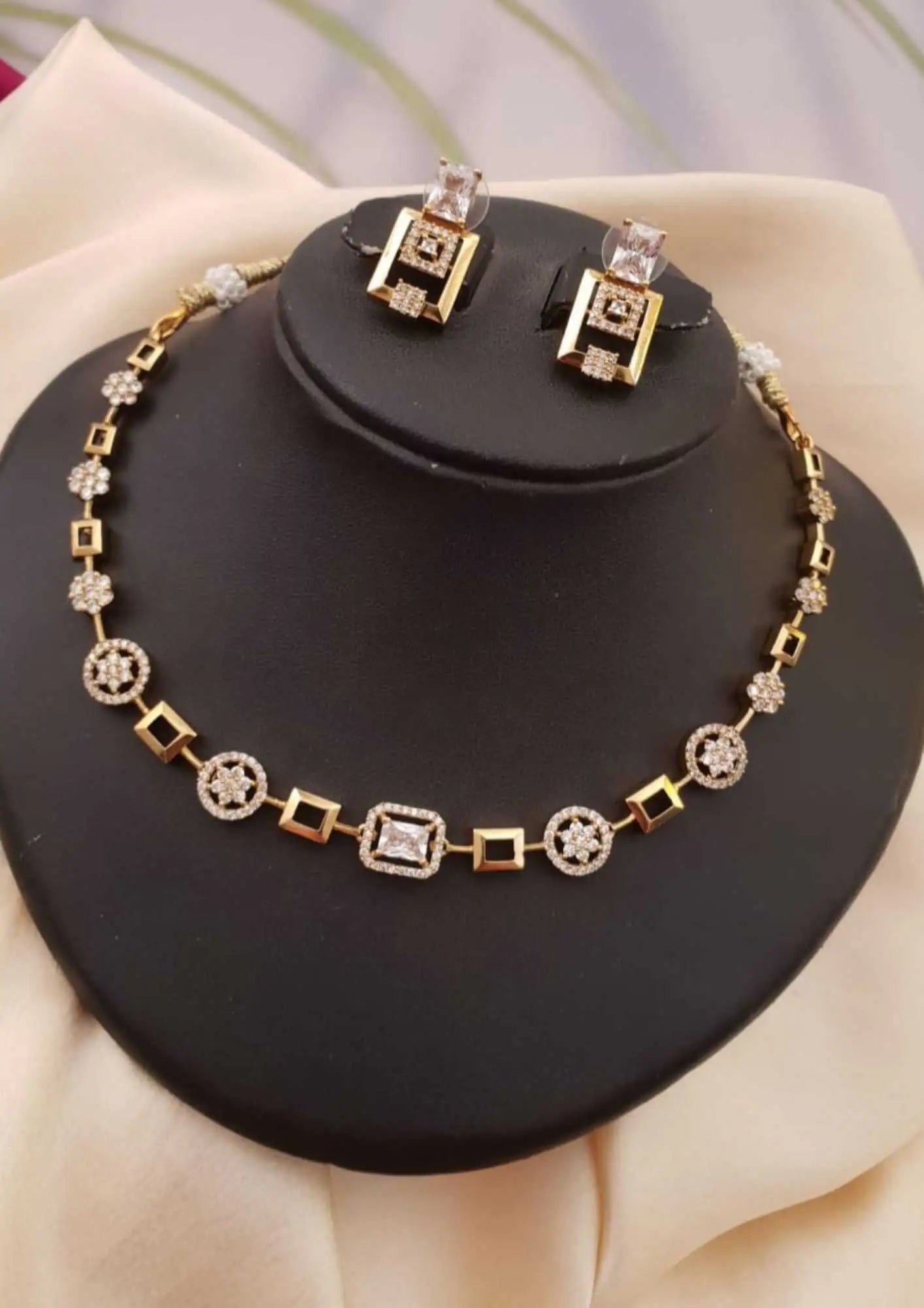 American diamond floral design necklace with earrings