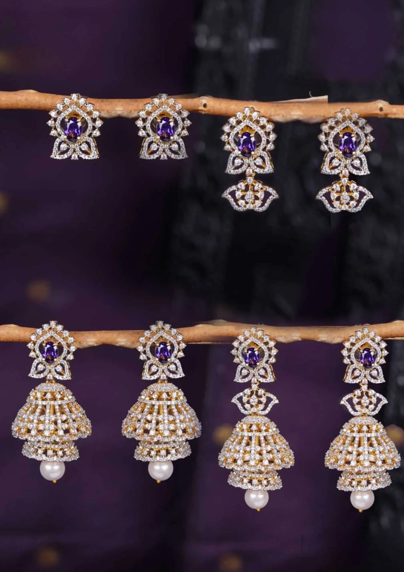 American diamond finish stone Four in one convertible earrings