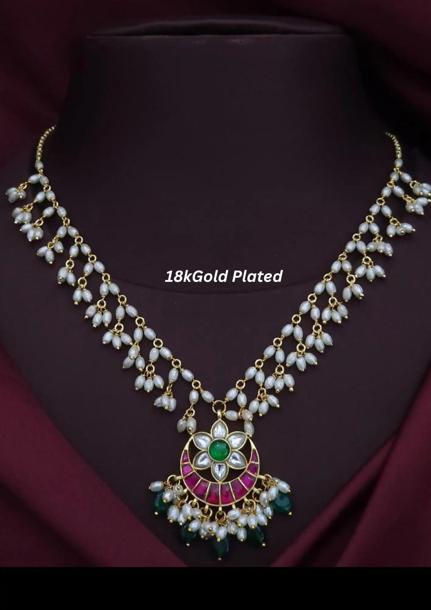 Jadau kundan and beads gold plated necklace