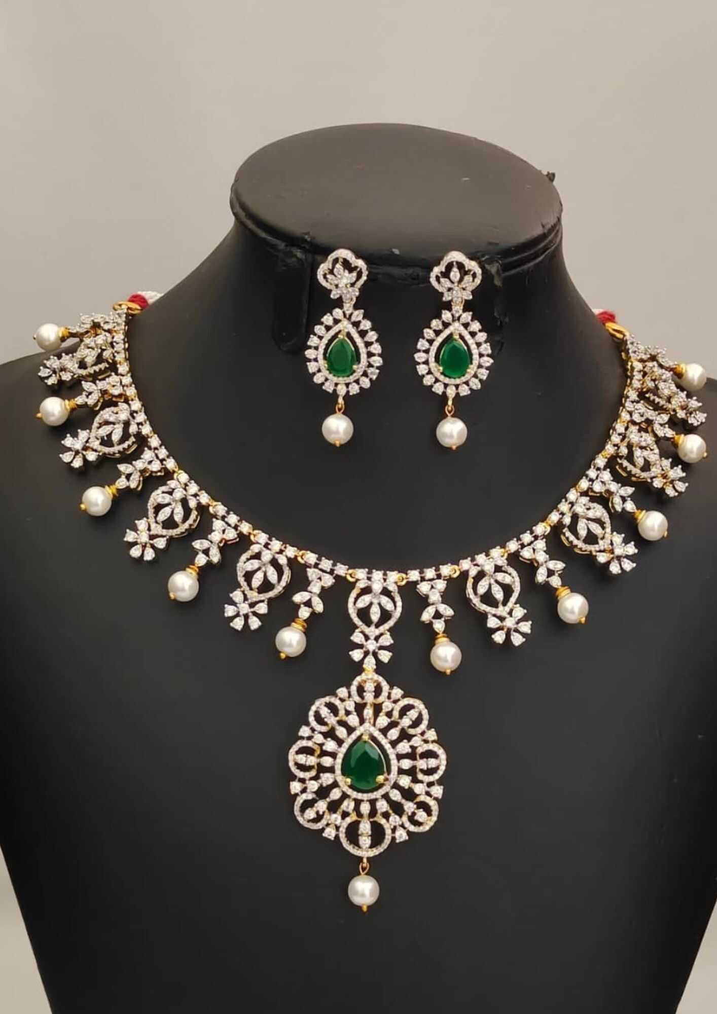American diamond stones 18k gold platted necklace with earrings
