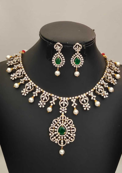 American diamond stones 18k gold platted necklace with earrings