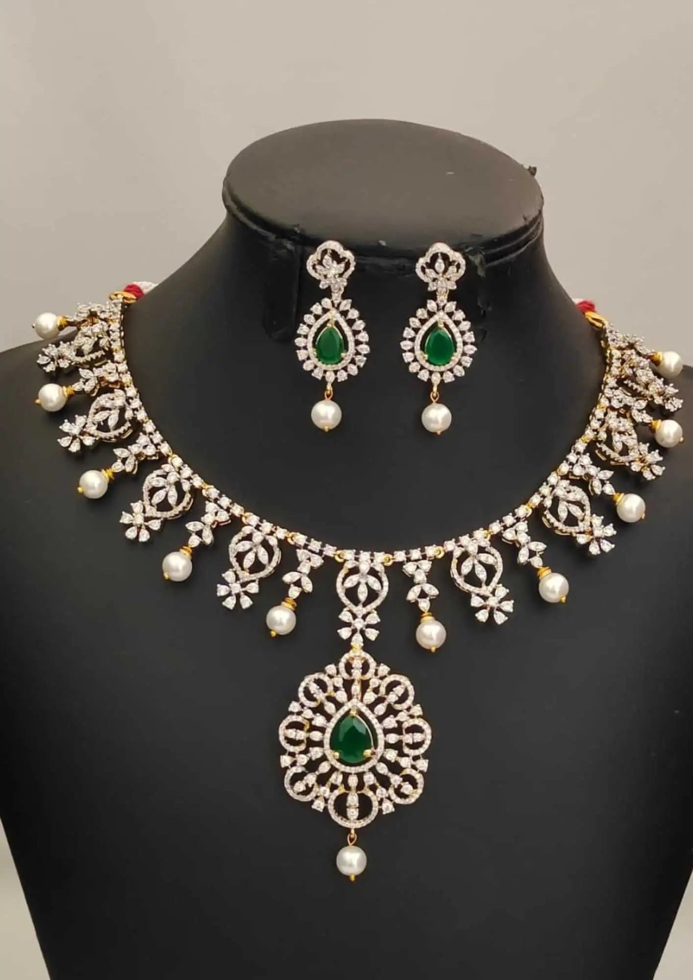 American diamond stones 18k gold platted necklace with earrings