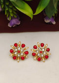 Moissanites and corals floral design earrings