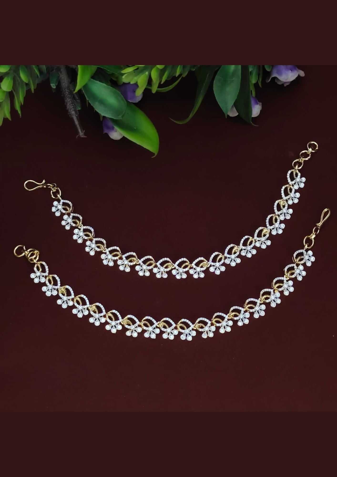 American diamond stones floral design ear chains