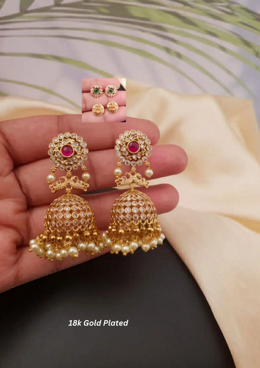 Kundan stone gold plated interchangeable earrings