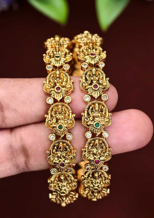 Kundan stone 18k gold platted temple jewellery bangles