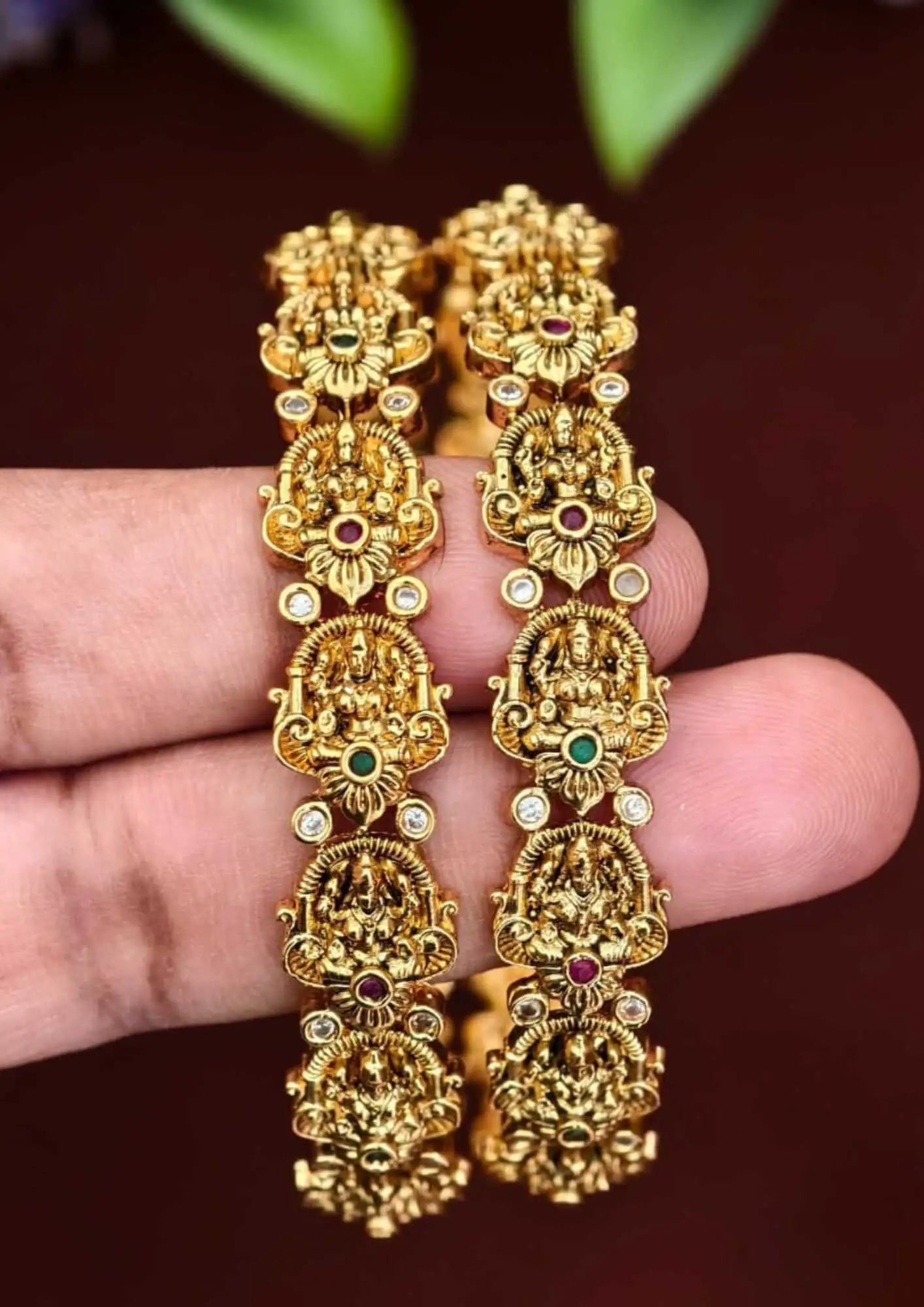 Kundan stone 18k gold platted temple jewellery bangles