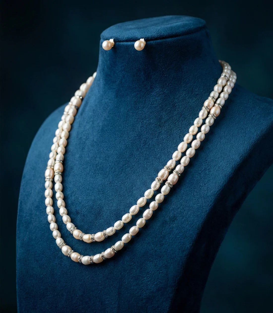 Double-Layer Freshwater Pearl Necklace Set With CZ Spacer