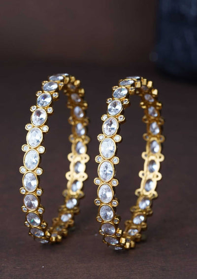 Kundan stone matt finish 18k gold platted bangles