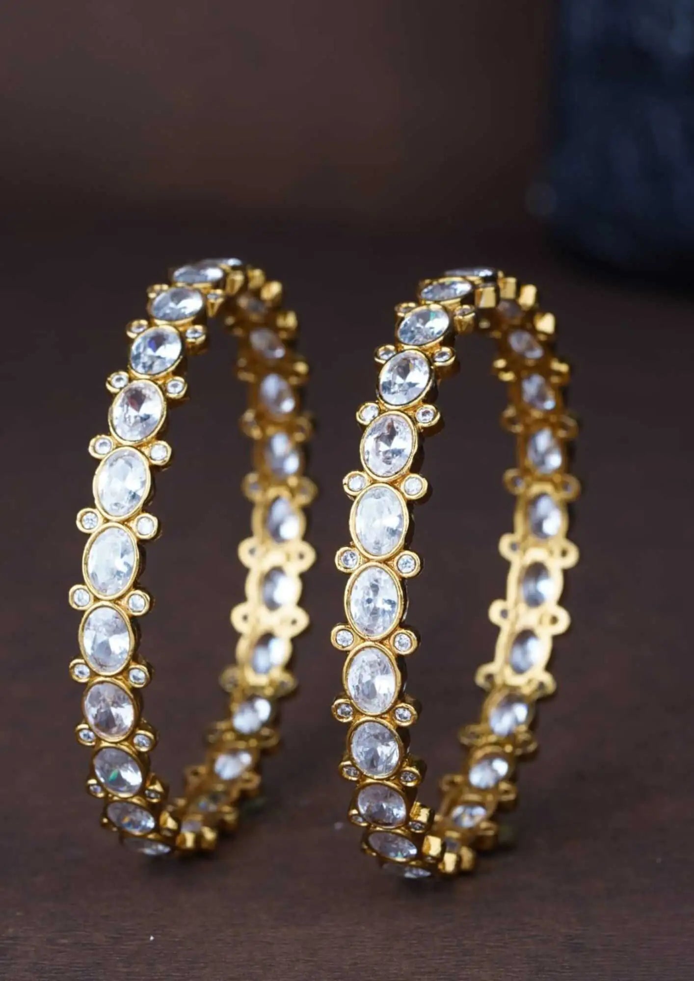 Kundan stone matt finish 18k gold platted bangles