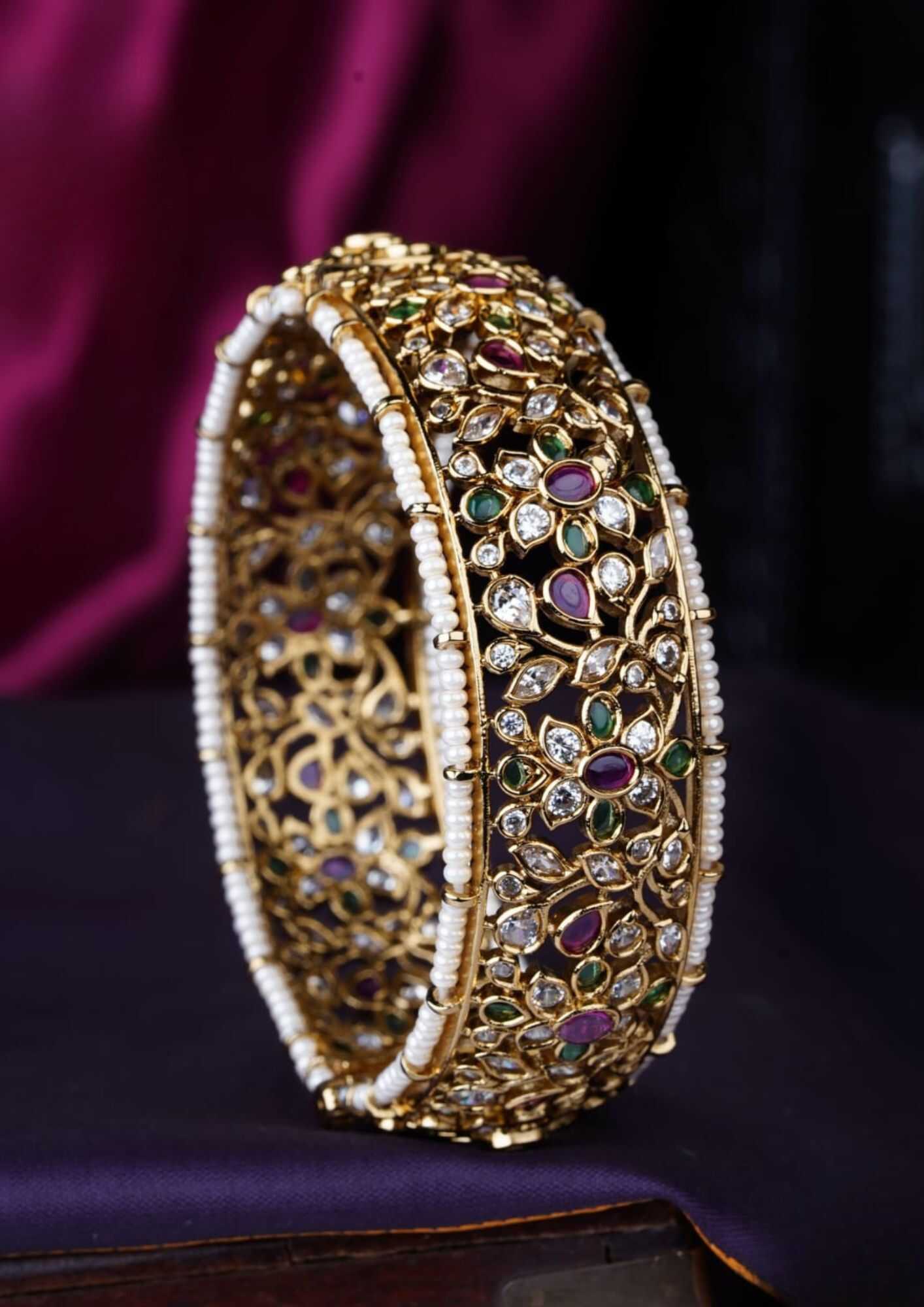 Kundan stones matt finish openable Bracelet (Kada)