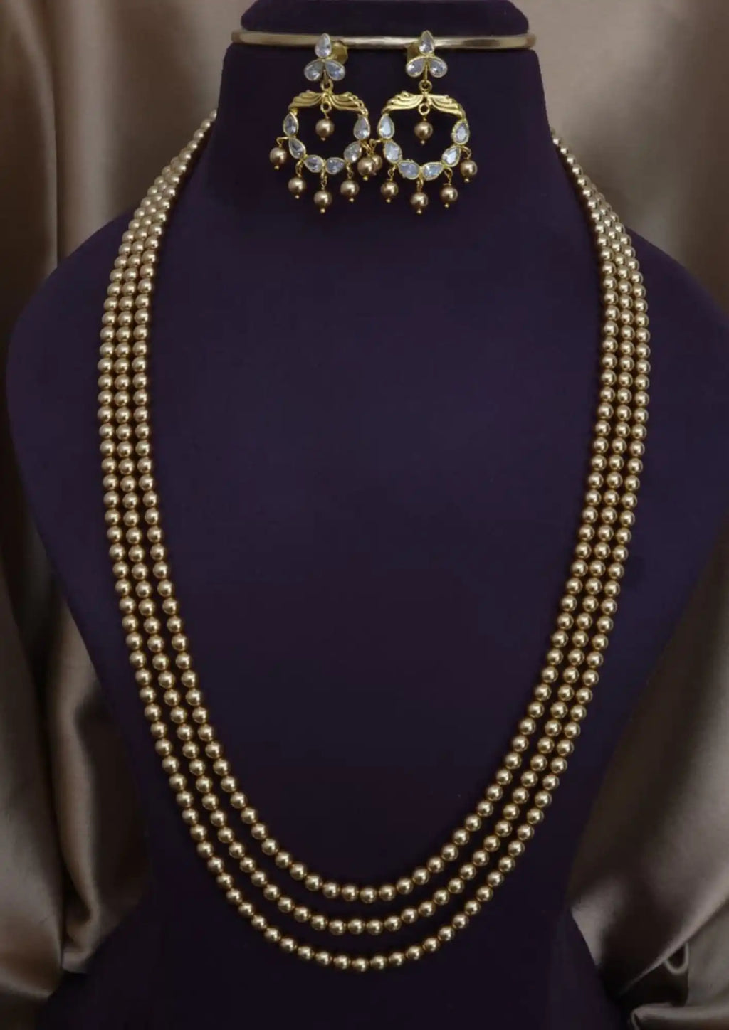 Kundan beads 18k gold platted necklace with earrings