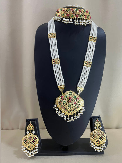 Jadau Kundan Bridal Combo Necklace Set - Multi Pearl