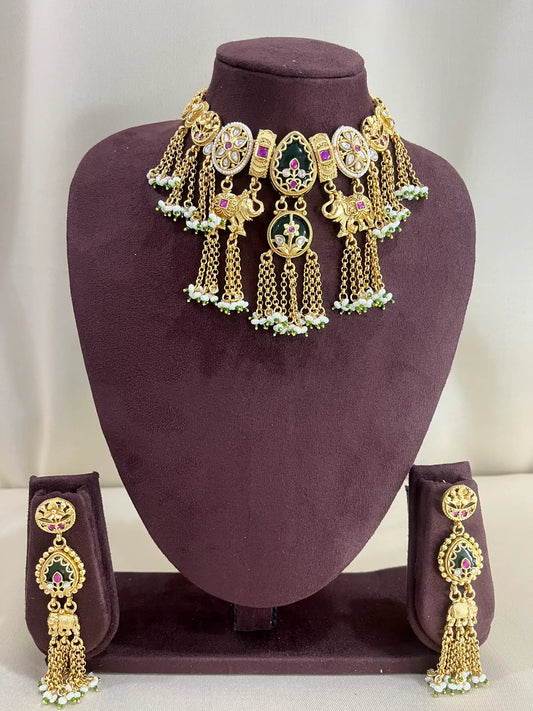 Heritage Chain Necklace Set - Green & Ruby