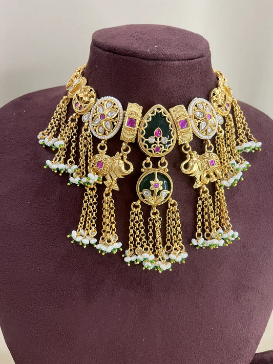 Heritage Chain Necklace Set - Green & Ruby